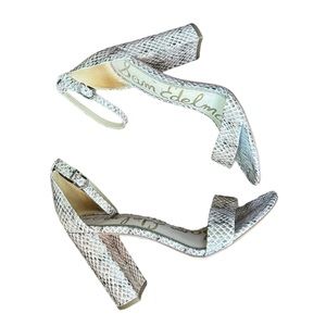 Sam Edelman Block Heel Sandal in Snakeskin Size 8.5 Tan Beige Leather